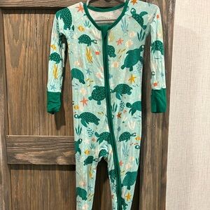 Little Sleepies Aqua Turtle Print Kids Footie